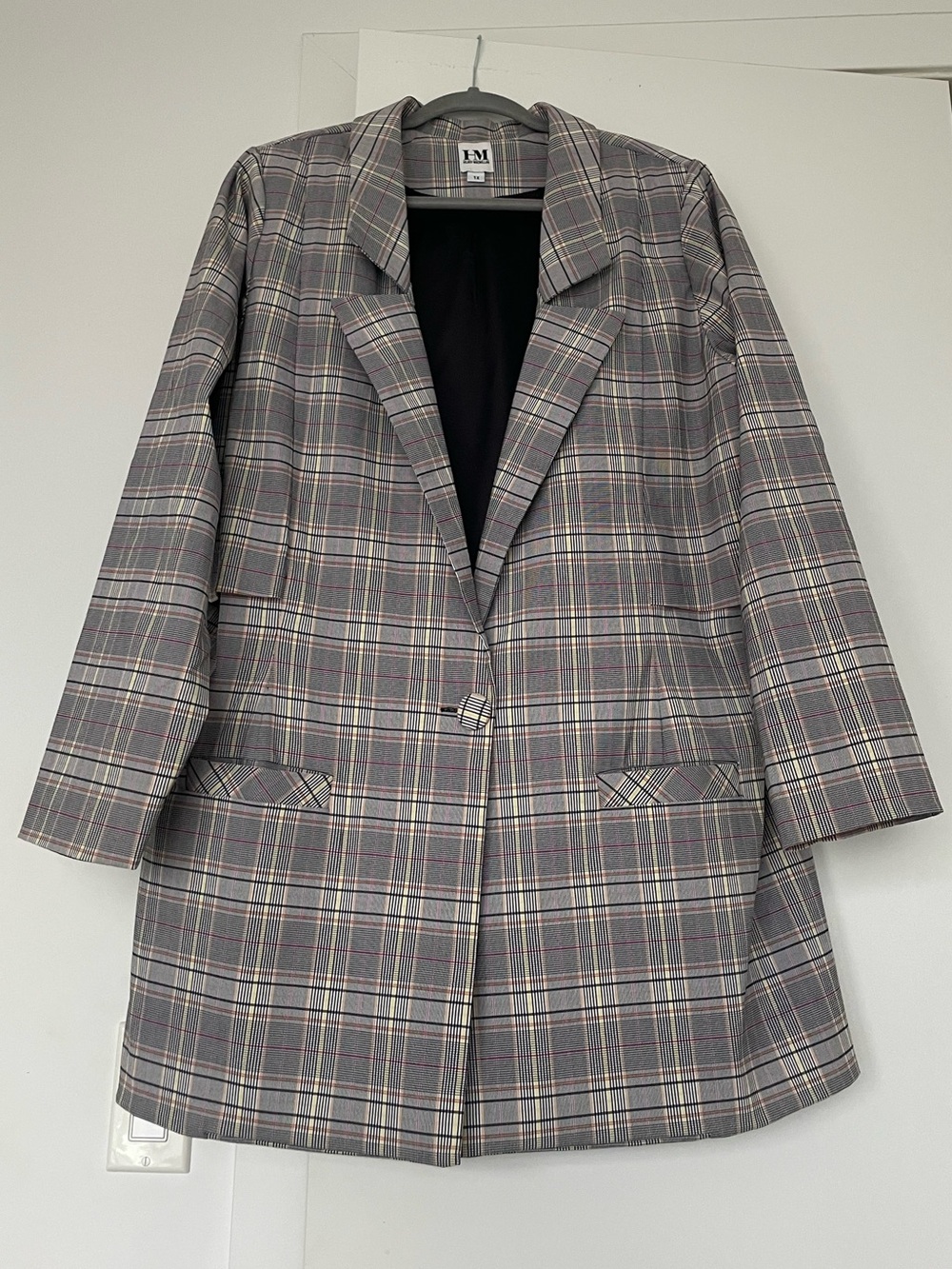 Hilary Macmillan Gray Plaid Single-Button Blazer